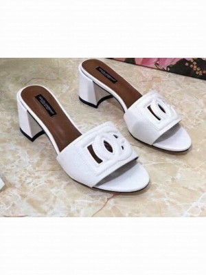Dolce & Gabbana Heel 6.5cm Calfskin Mules White With DG Millennials Logo 2021