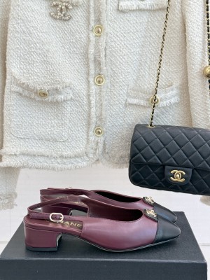 Chanel Lambskin cc Metal slingback Pumps Burgundy 2025