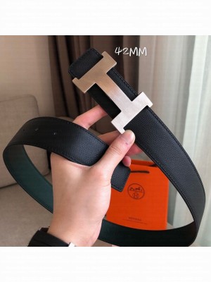 Hermes Constance Reversible Leather Buckle Belt 42mm Dark Green/Black/Silver 2019 Collection