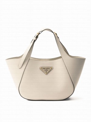 Prada Medium Leather Tote Bag 1BG483 Cream