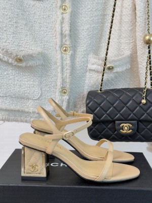 Chanel lambskin sandals with cc logo heel 06