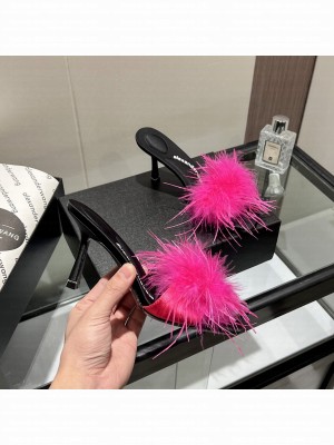 Alexander Wang lulu 85 feather slide sandal in satin Pink 2022 Collection