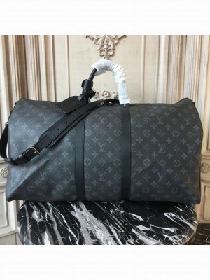 Louis Vuitton Keepall 55 Bandouliere Duffle Bag Monogram Eclipse Canvas Fall/Winter 2017 Collection M40605