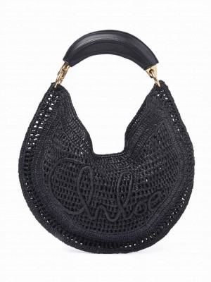 Chloe Summer Banana Hobo Bag In Raffia Black