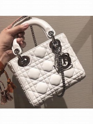 Lady Dior Mini Bag in Cannage with Chain White