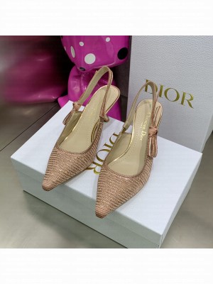 Dior J'Adior Slingback Pumps 6.5cm in Pink Cotton Embroidered with Crystal 2022 Collection
