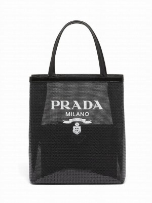 Prada Small sequined mesh tote bag 1BG417 Black