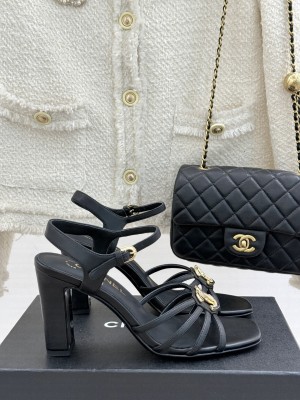 Chanel Sandals Lambskin black G46274 heel 8.5cm 2025