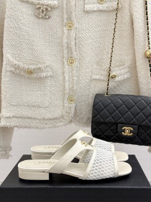 Chanel Mesh Flat Mules CC logo white 2025