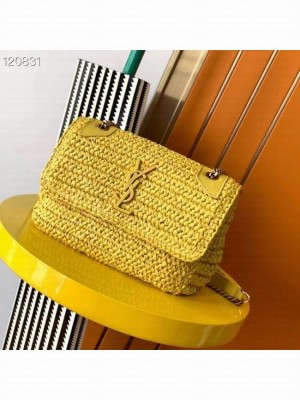 SAINT LAURENT NIKI MEDIUM CHAIN BAG IN RAFFIA 498894 yellow