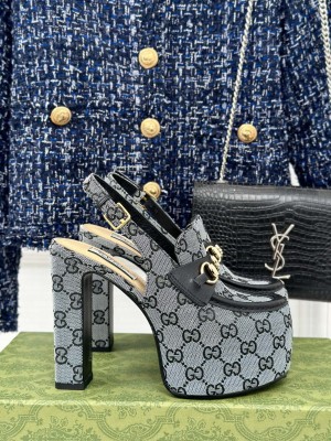 Gucci 5cm Platform 13.5cm Heel Slingback Pumps with Horsebit 012