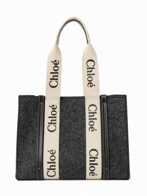 Chloe Medium Woody Tote Bag Gray