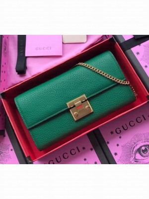 Gucci Padlock Calfskin Continental Chain Wallet 453506 Green