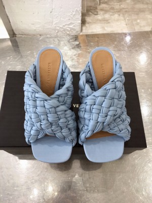 Botteg Veneta BOARD Light Blue Lambskin Woven 90mm Heel Slide Sandals 2020