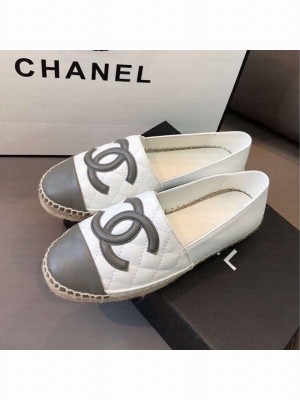 Chanel Quilted Calfskin Flat Espadrilles G29762 White/Steel Gray 2020 Collection