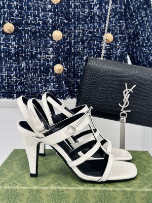 GUCCI Horsebit Slim Heel Sandals In White