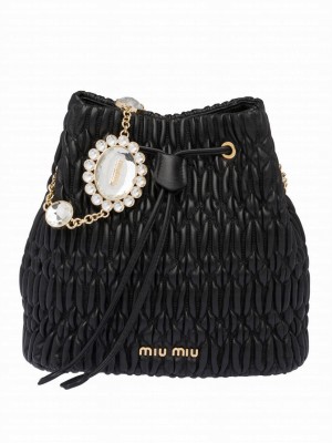 Miu Miu Crystal Nappa Leather Bucket Bag Black