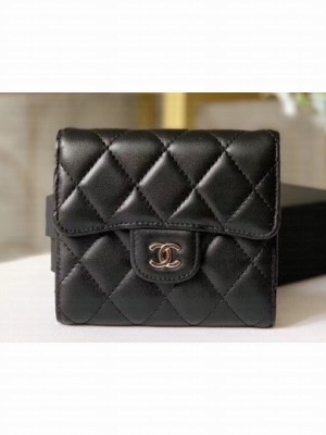 Chanel Classic Small Flap Wallet 31528 AP0231 Lambskin Black/Silver