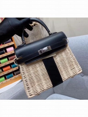 Hermes Mini Kelly Picnic Bag in Rattan Black