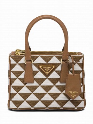 Prada Galleria Embroidered Jacquard Fabric Micro-bag Coffee