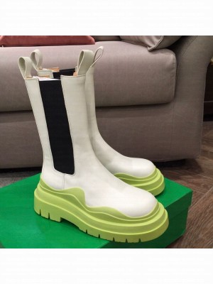 Bottega Veneta Tire Calfskin Mid-Calf Chelsea Boots White/Kiwi Green  2021 Collection