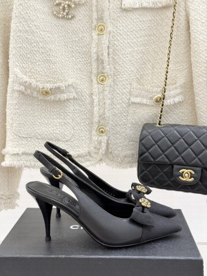 Chanel Camellia Bowknot Slingback Sandals Black 2025 