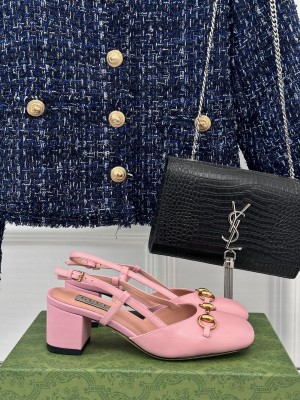 Gucci Women's GG Horsebit Slingback Pink Leather 