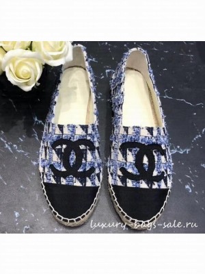 Chanel CC Logo Tweed Fabric Espadrilles G34436 Blue 2019