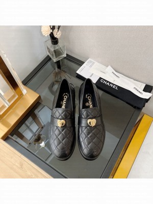 Chanel Quilted Lambskin Loafers with Love Charm G39697 Black