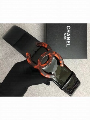 Chanel Width 5.3cm Patent Leather Belt Black with Resin CC Logo