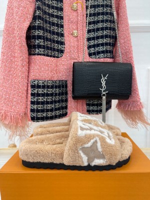 Louis Vuitton Shearling Flat Slide Sandals 2023 07