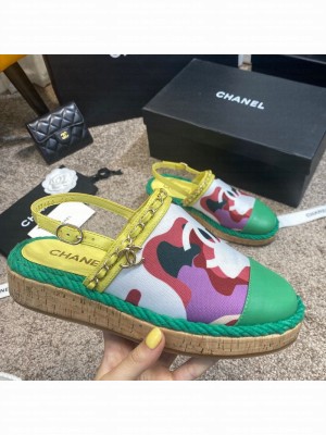 Chanel Slingback Print Canvas Espadrilles Green Spring/Summer 2021 Collection