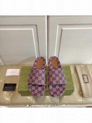 GUCCI Women's platform slide sandal 623212 Purple canvas 2021 Collection