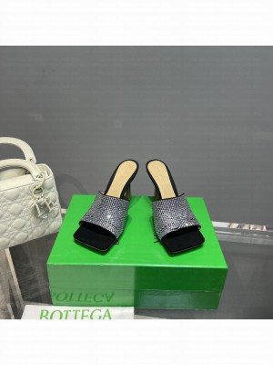 BOTTEGA VENETA Stretch 9cm Strass-embellished silk Silver Crystal mules