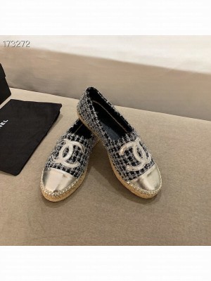 Chanel Tweed/Grosgrain Espadrilles Lambskin Leather Spring/Summer 2021 Collection, Black/Silver