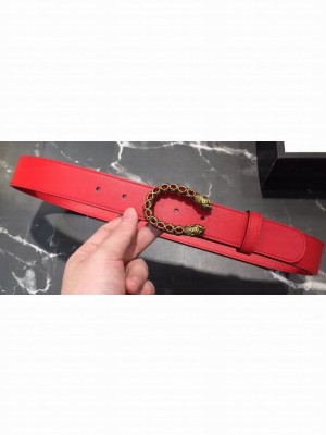 Gucci Width 3/3.5cm Leather Belt Red with Red Crystal Dionysus Buckle