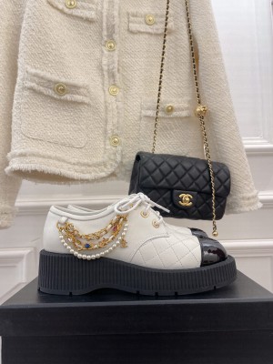 Chanel Calfskin Chain Tassel Lace-ups White 2022 Collection
