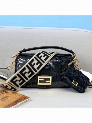 Fendi Baguette Sequins Medium Bag Black  2021 Collection