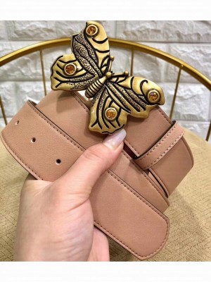 Gucci Width 4cm Leather Belt Nude with Butterfly Buckle