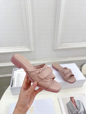 Dior Foldover Flat Slide Sandals in Cannage Lambskin Pink 2023 