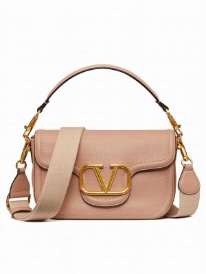 Valentino Garavani Alltime Grainy Calfskin Shoulder Bag Apricot