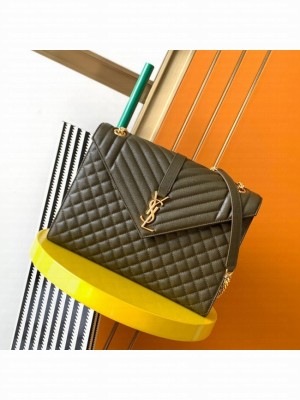 SAINT LAUREN ENVELOPE LARGE BAG IN MIX MATELASSE GRAIN DE POUDRE EMBOSSED LEATHER 600166 khaki