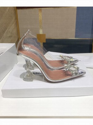 Amina Muaddi Crystal Embellished Slingback 9.5 cm Pumps White