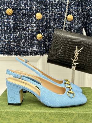 Gucci Horsebit 6.5cm blue GG canvas 794324 Slingback Pump 2024