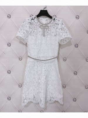 Self-Portrait Women's Lace Diamante Mini Dress White
