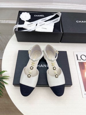 Chanel Lambsink & Grosgrain Camellia T-Strap Mary Janes Flat Sandals white 2025