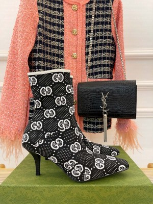 Gucci Women's GG Knit Ankle Boots 718378 Black