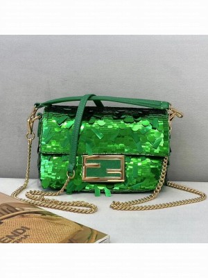 Fendi Baguette Sequins Mini Bag Green  2021 Collection