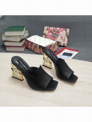 DOLCE & GABBANA Heel 10.5CM CALFSKIN LEATHER MULE BLACK 2022