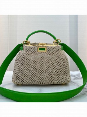 Fendi Peekaboo Woven Straw Mini Bag Beige  2021 Collection